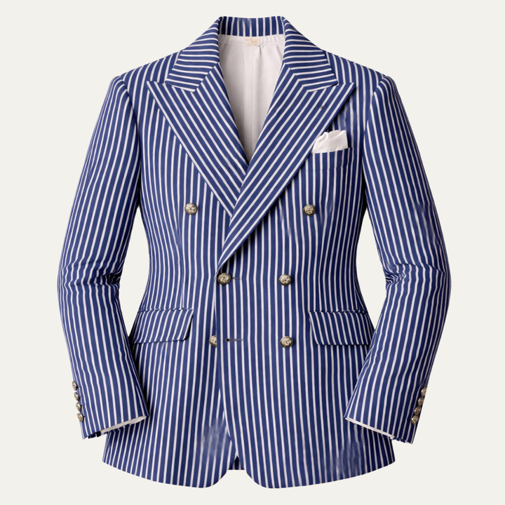 The Loire Men’s Notch Lapel Striped Double Breasted Blazer