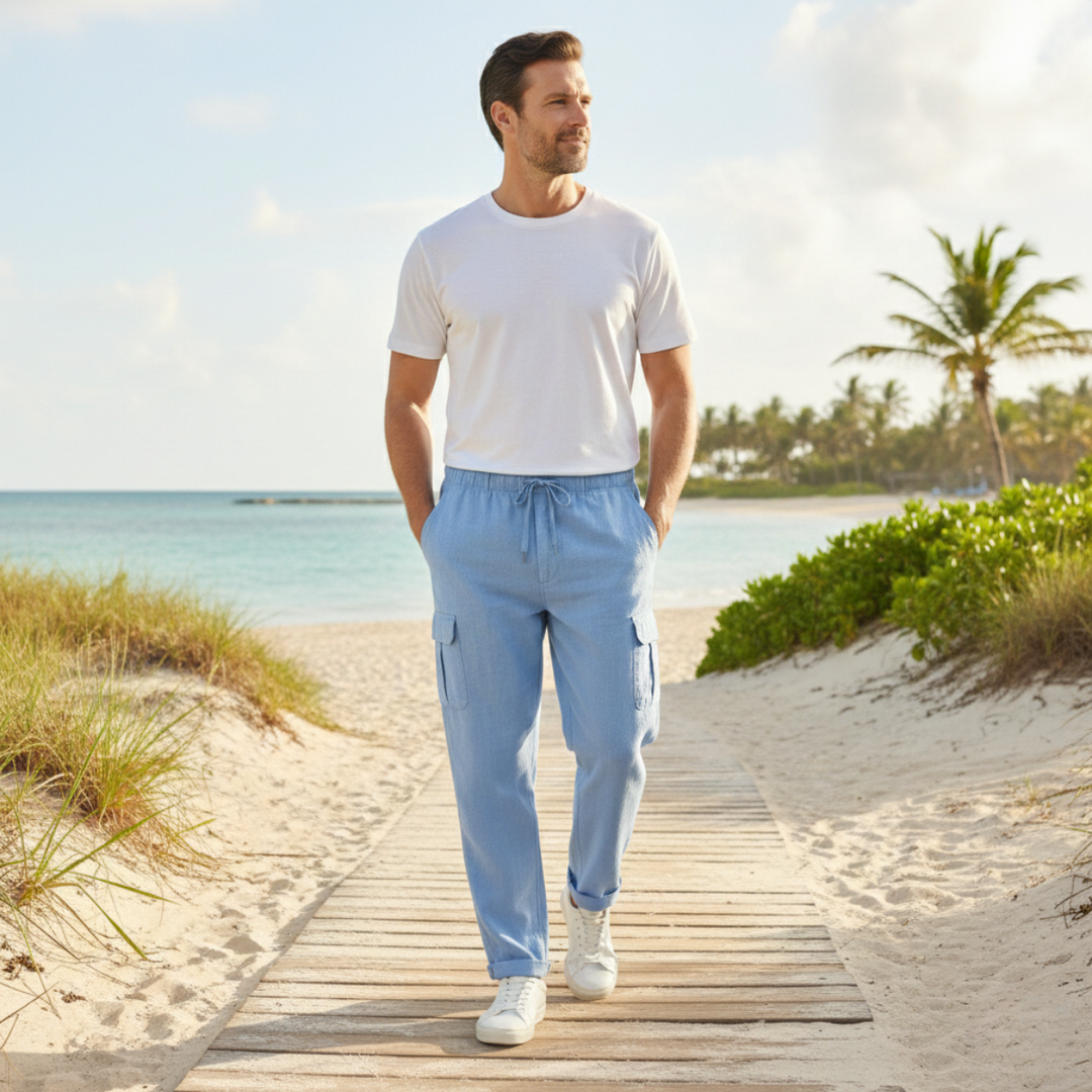The Maplecrest Men’s Loose Fit Multi Pocket Cotton Linen Cargo Pants
