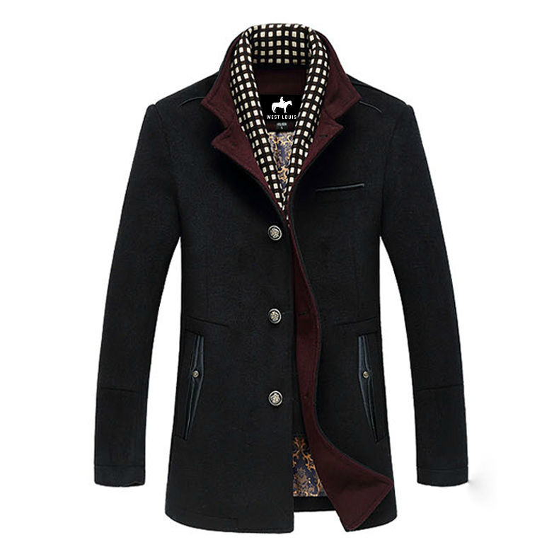 Men's Stylish Spliced Wool Overcoat