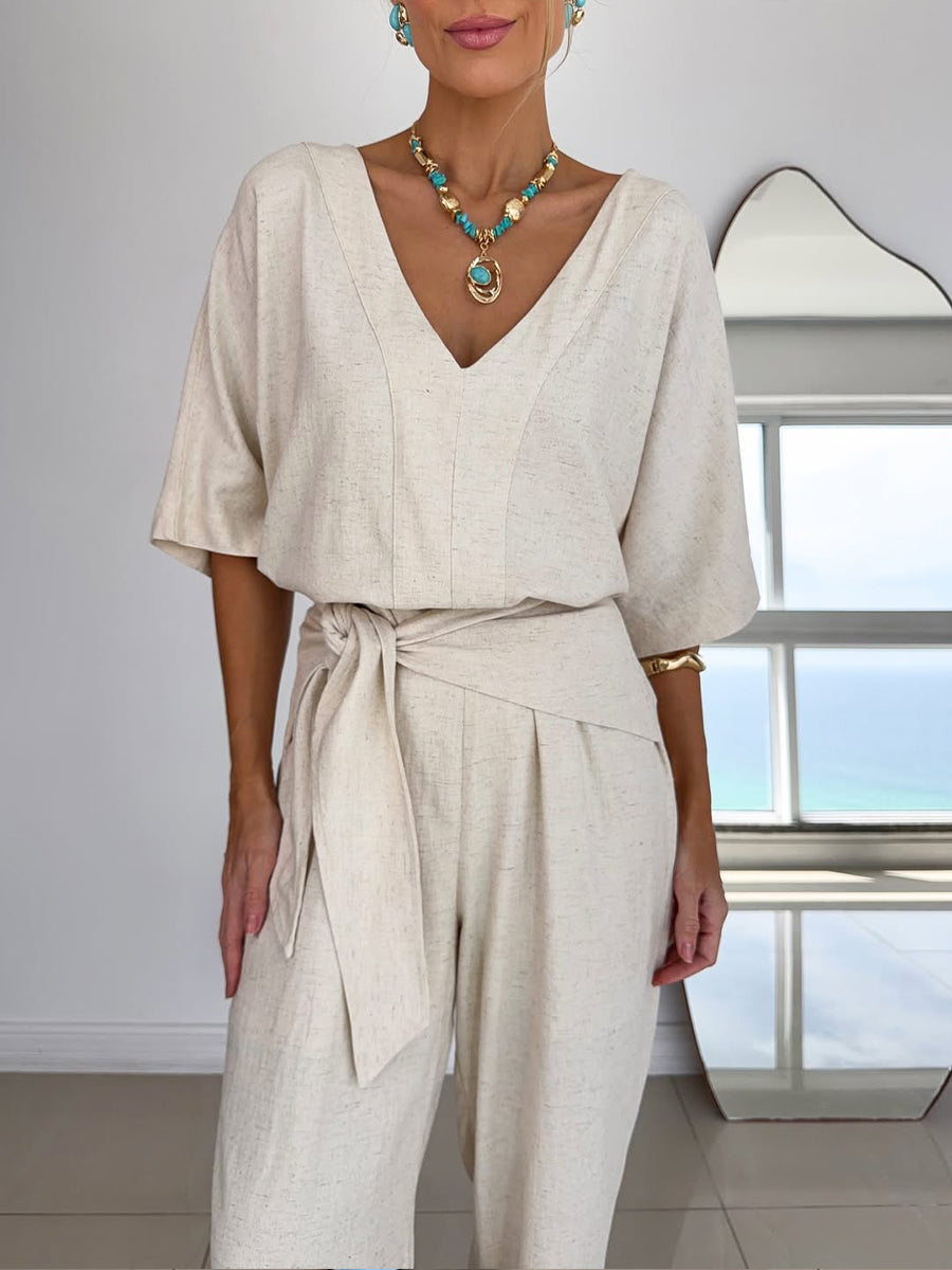 Women's Casual Ankle-Length Pocket Jumpsuit