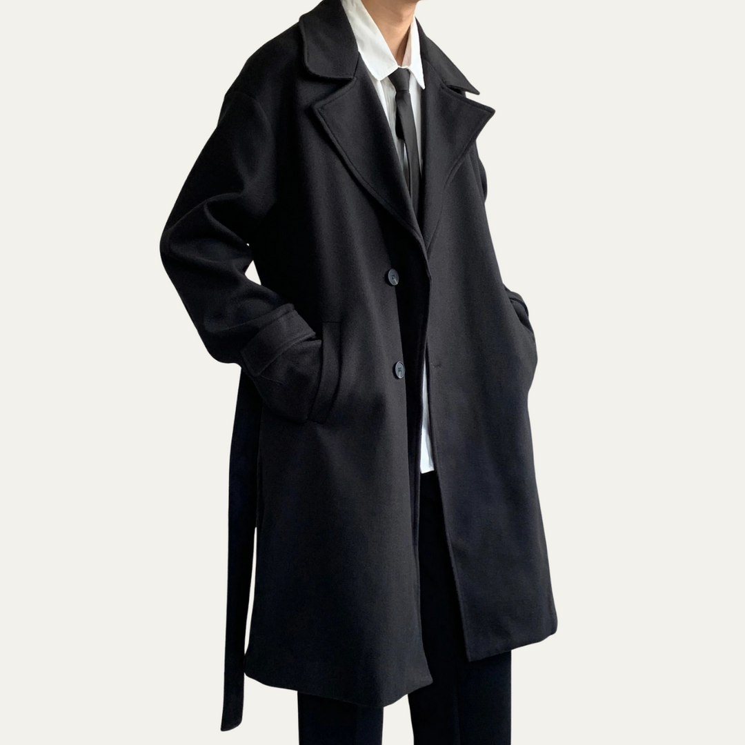 Men's Wool Overcoat Black Long