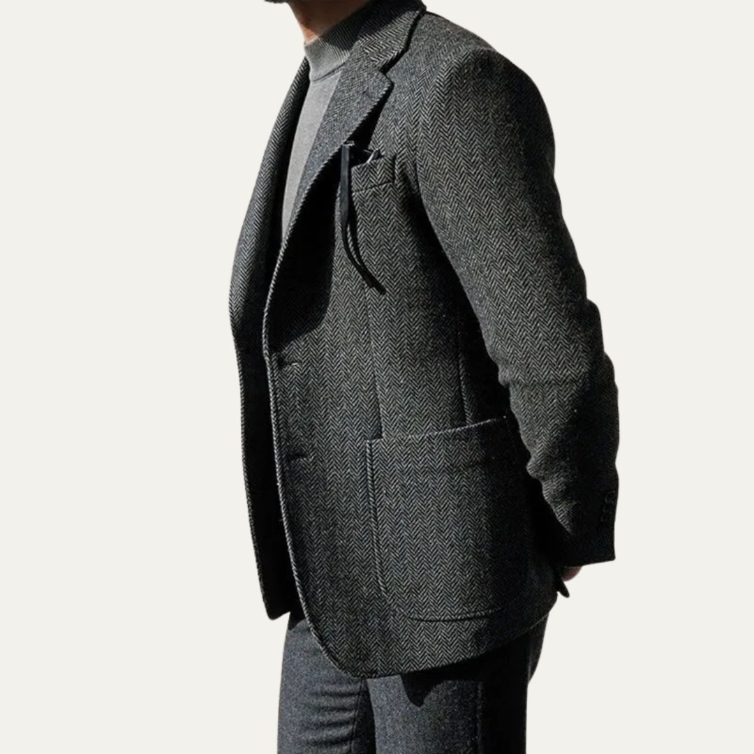 The Glenhaven Ridge Men’s Retro Herringbone Wool Tweed Blazer