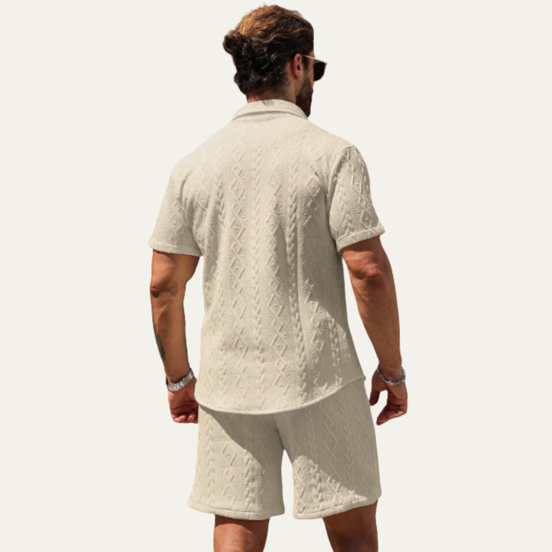 The Meadowridge Men’s Textured Summer Co Ord Set Shirt & Shorts