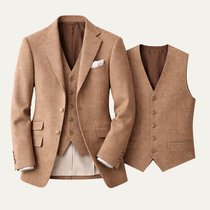 The Belluno Men’s Classic Herringbone 2 Piece Set – Jacket & Vest