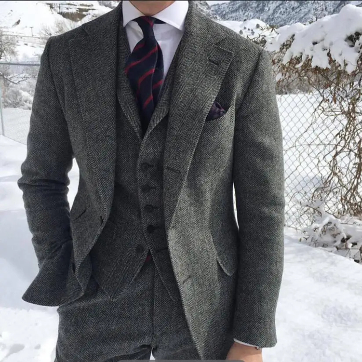 The Teramo Men’s Herringbone Tweed 3 Piece Suit – Jacket, Vest & Pants