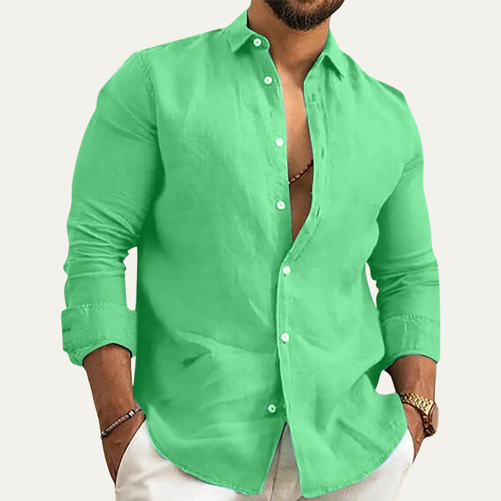 The Vail Men’s Cotton Linen Long Sleeve Button Down Shirt
