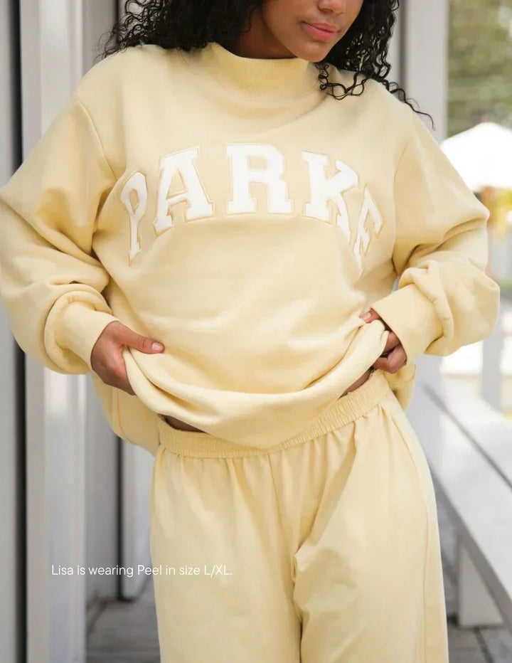 Varsity Sweatshirt with Embroidered Letters - Yellow