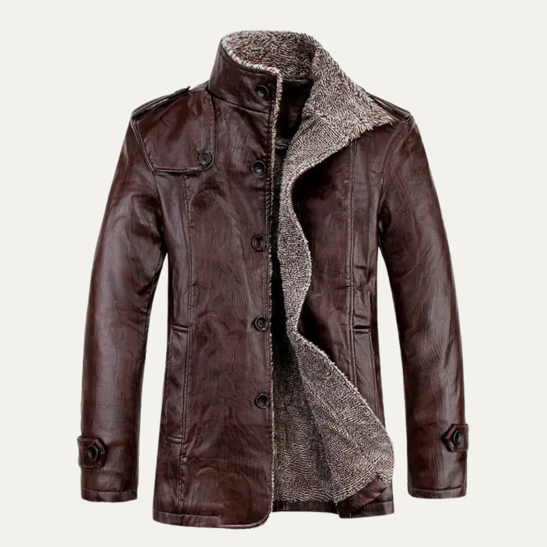 The La Spezia Men’s Leather Jacket – Warm Fleece Lined Winter Coat with Stand Collar