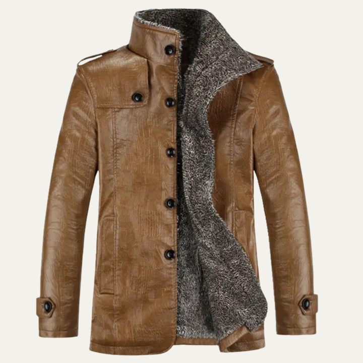 The La Spezia Men’s Leather Jacket – Warm Fleece Lined Winter Coat with Stand Collar