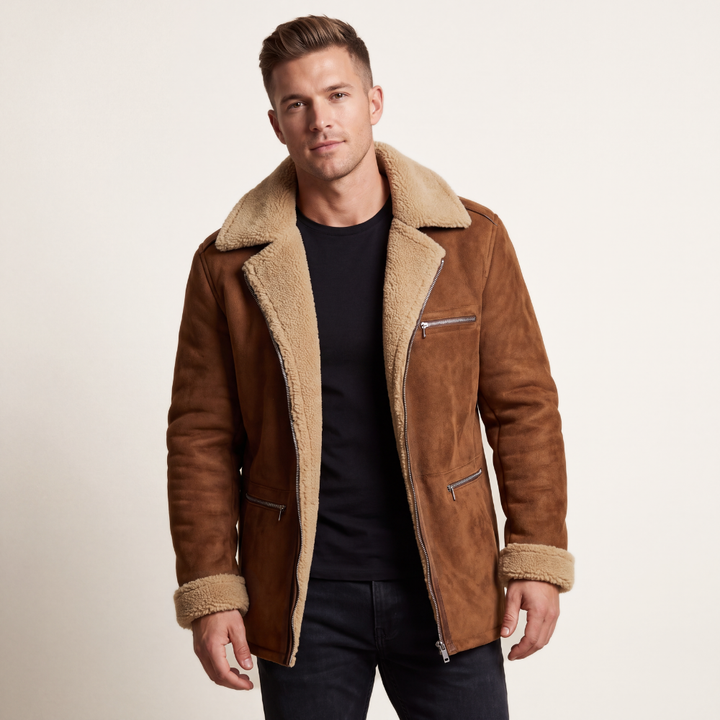 Men's Sherpa Lined Suede Jacket Brown