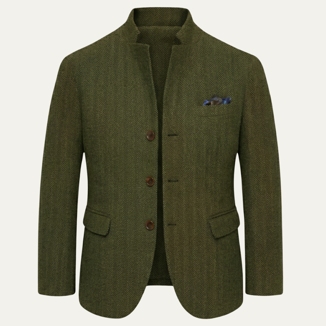 Men's Herringbone Wool Blazer Olive Green
