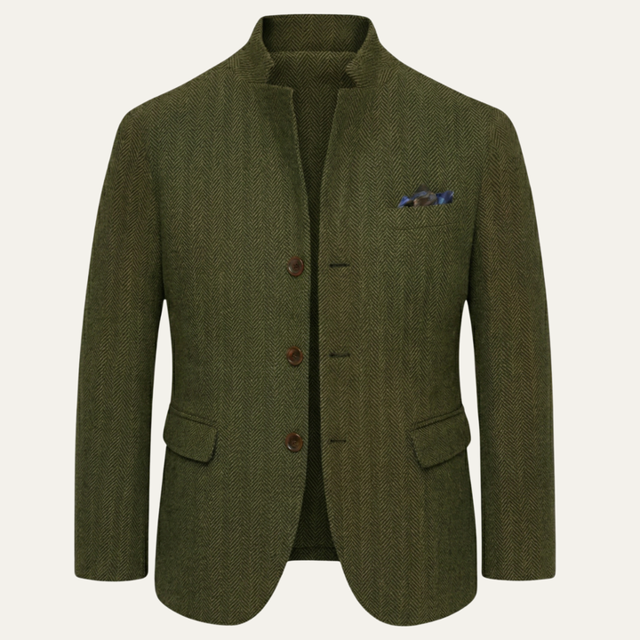 Men's Herringbone Wool Blazer Olive Green