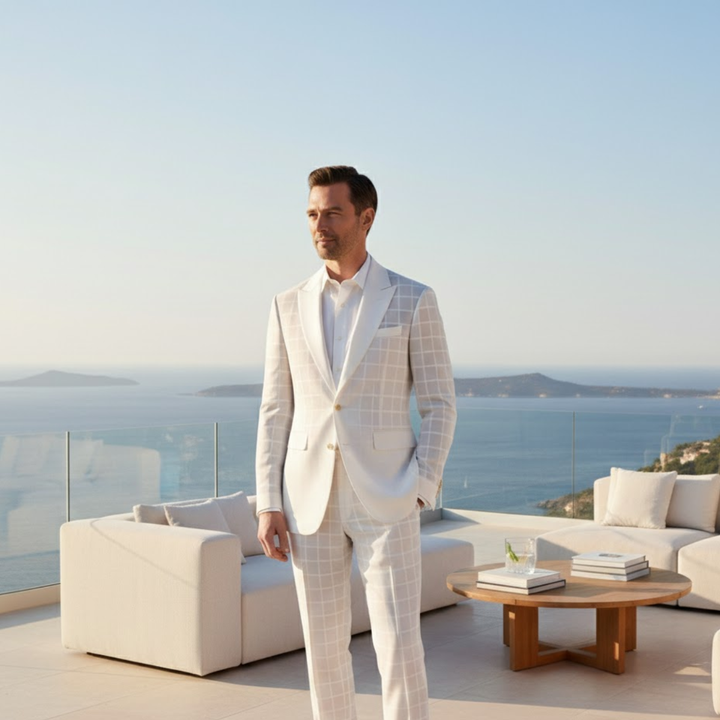 The Biarritz Men’s Single Breasted Sheer Plaid Suit Blazer