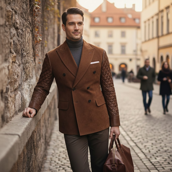 The Menton Men’s Quilted Slim Fit Suede Blazer Jacket