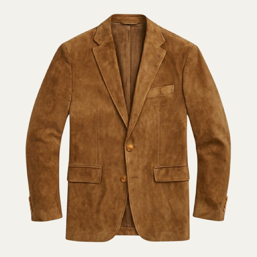 The Policoro Men’s Single Breasted Suede Blazer with Notched Lapel - Wedding Guest