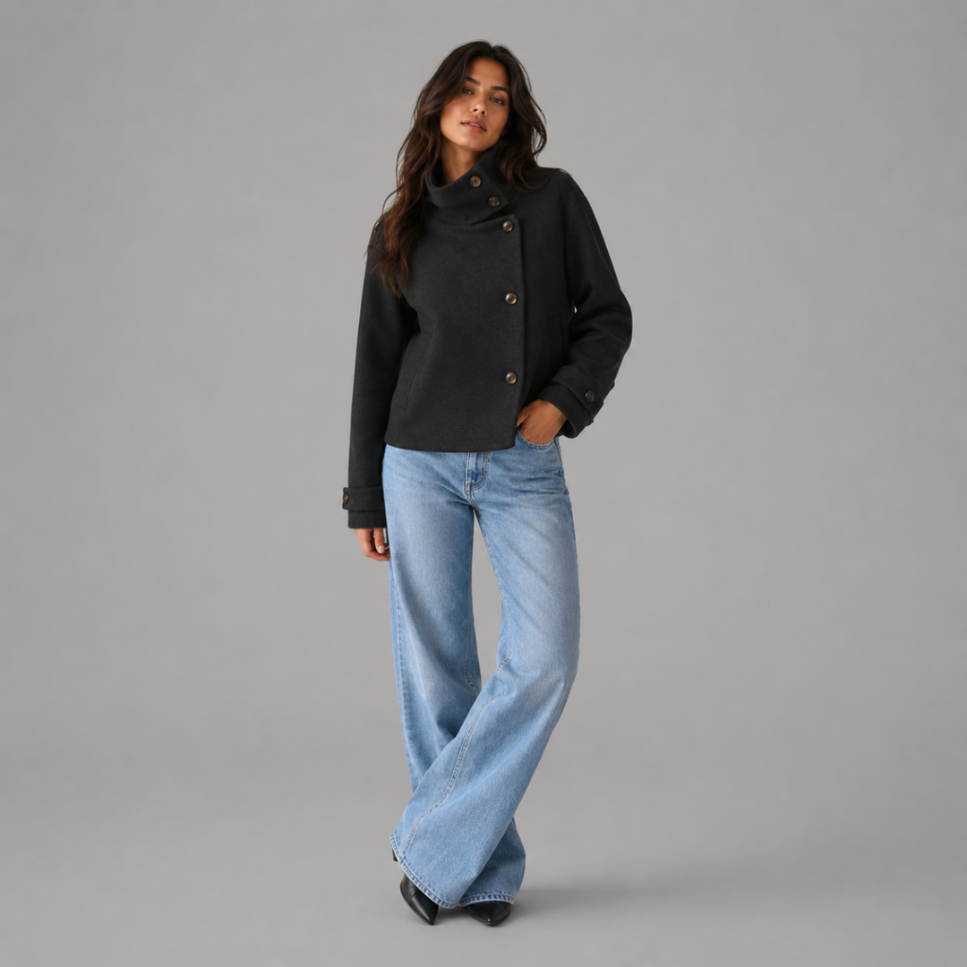Women's Stand Collar Jacket with Button Front
