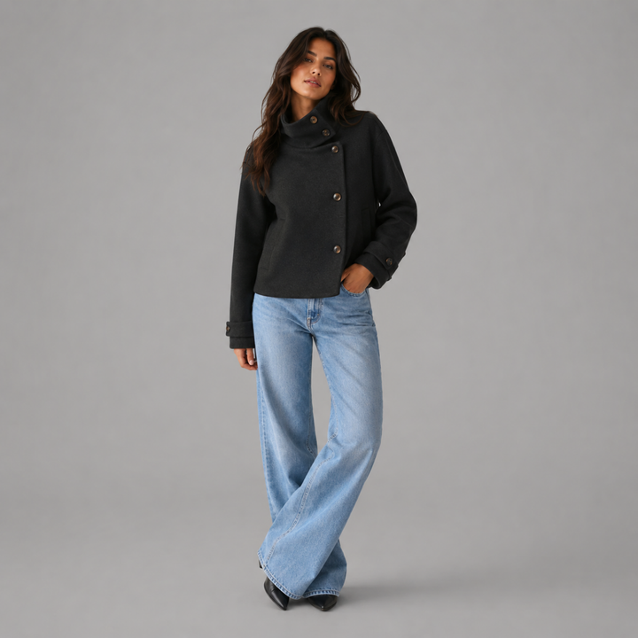 Women's Stand Collar Jacket with Button Front