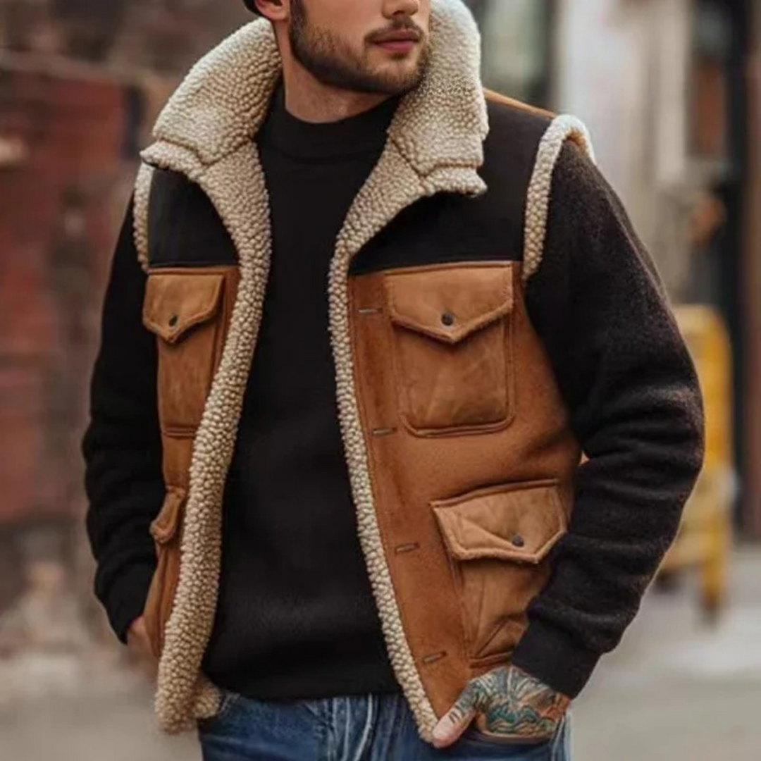 The Rhyl Men's Warm Retro Shearling Vest with Pockets