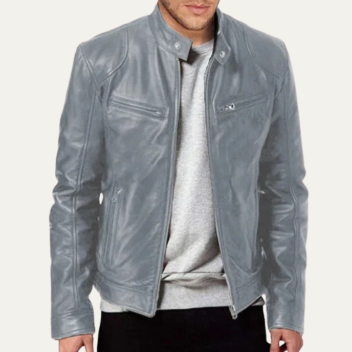 Men's Leather Jacket Burgundy Zip Up