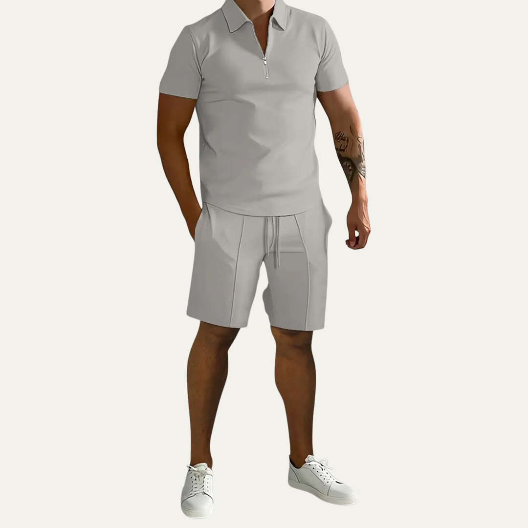 The Kingsport Men’s Summer Polo Shirt & Shorts Set – Gray