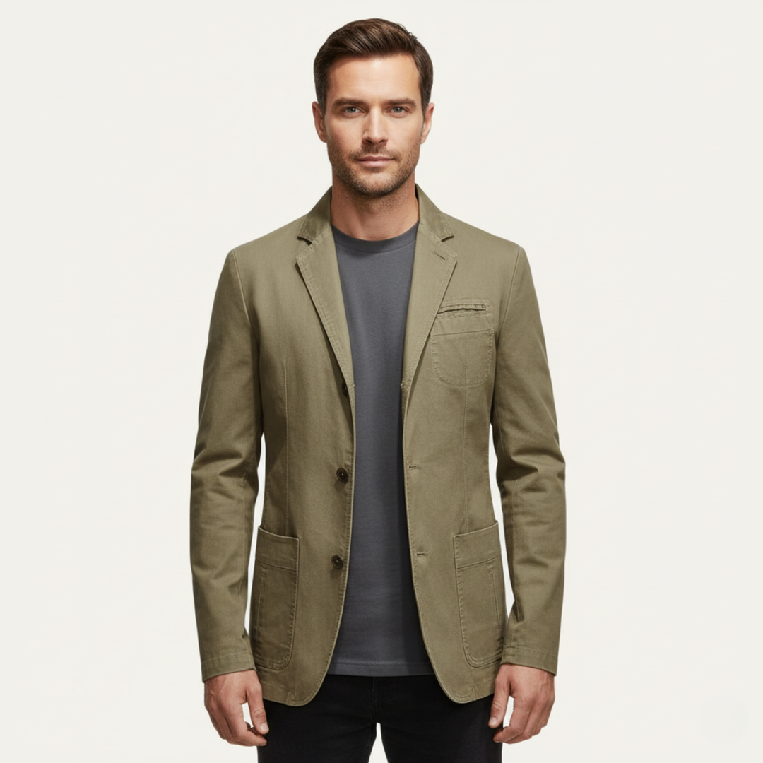 Men's Casual Cotton Blazer Olive Green Lined