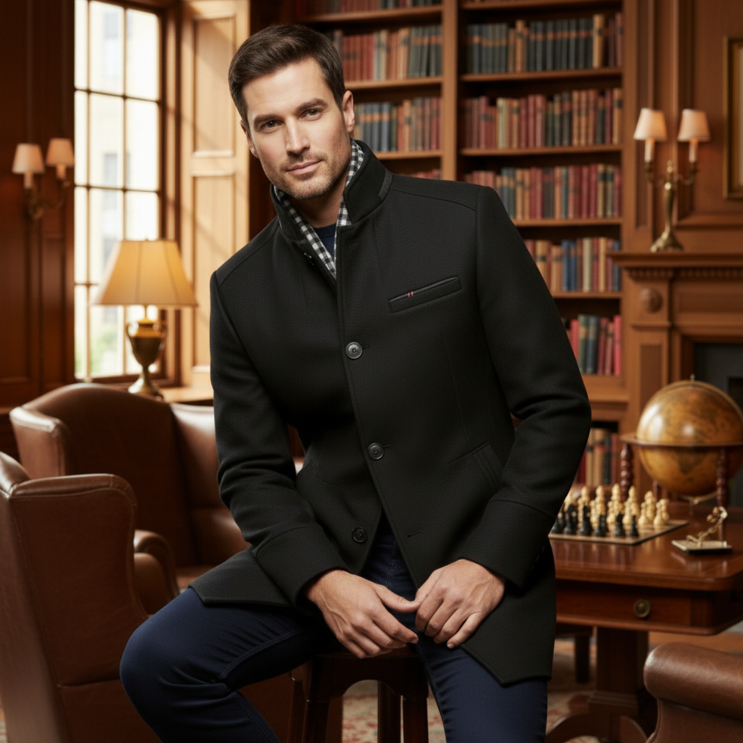 The Blenheim Men's Smart Casual Wool Trench Coat with Stand Collar