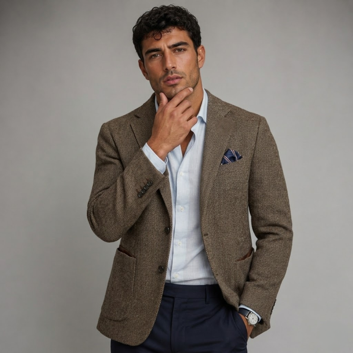 The Glencrest Men’s Single Breasted Herringbone Wool Tweed Blazer