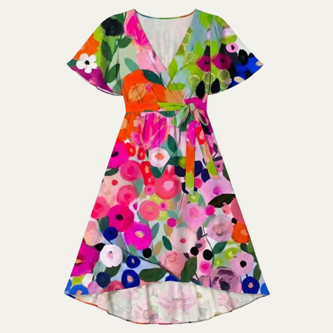 Floral V Neck Midi Dress