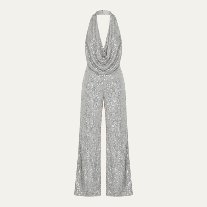 Women's Elegant Sequin Cowl Neck Wide Leg Jumpsuit