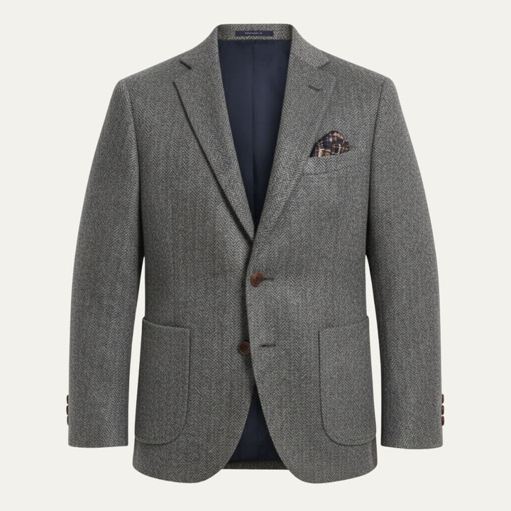 The Gravedona Men’s Office Herringbone Single Breasted Wool - Wedding Guest Tweed Blazer Jacket