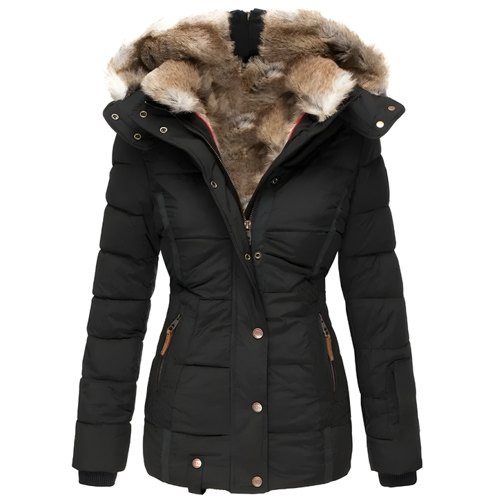 Women's Quilted Winter Coat | Long Jacket with Detachable Fur Hood