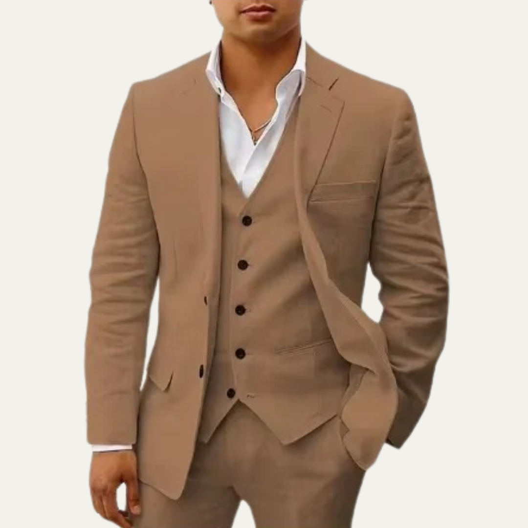 The Eastgate Men’s Business 3 Piece Linen Summer Suit – Blazer, Vest & Pants