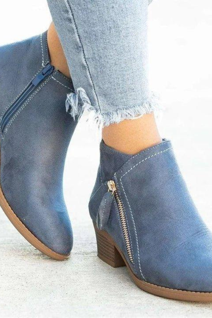 Women’s Western Ankle Boots – Side Zip Block Heel Booties