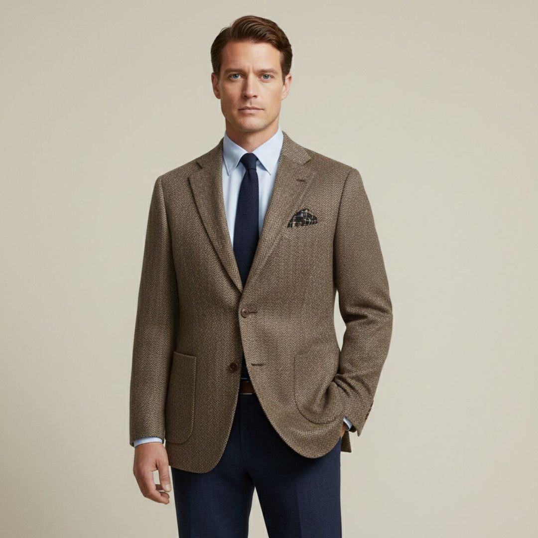 The Gravedona Men’s Office Herringbone Single Breasted Wool Tweed Blazer Jacket