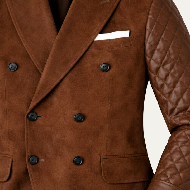 The Menton Men’s Quilted Slim Fit Suede Blazer Jacket