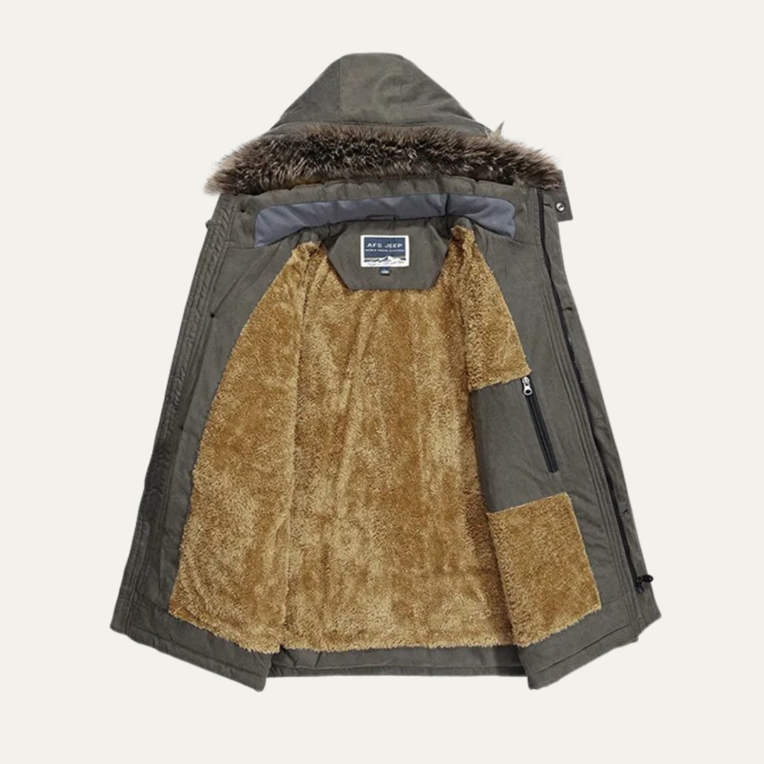 Men's Puffer Jacket Charcoal Fur Hooded Winter Coat