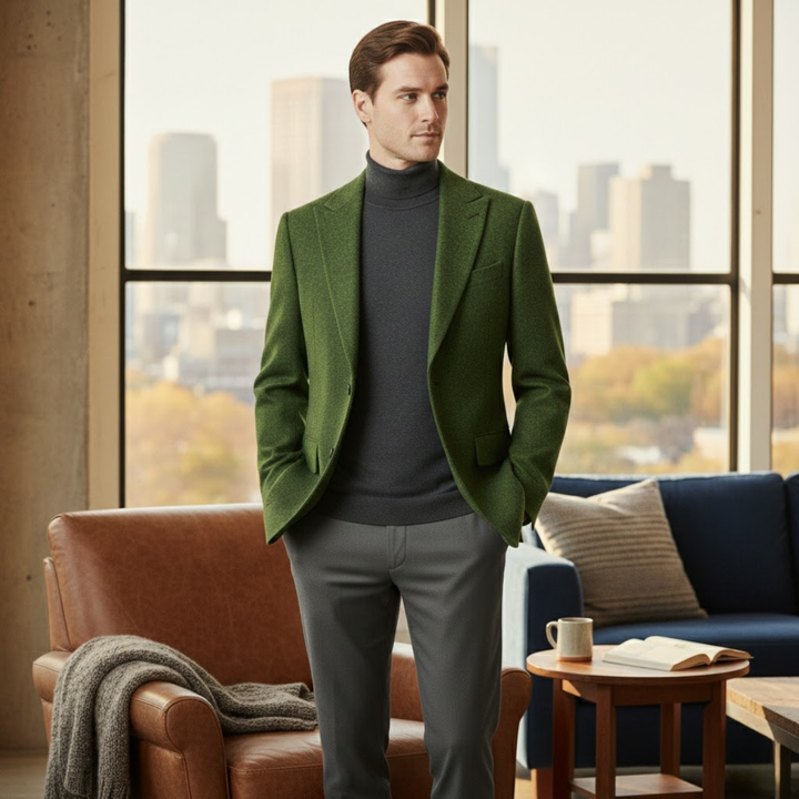 The Rome Men’s Elegant Tailored Tweed Fishbone Blazer Jacket