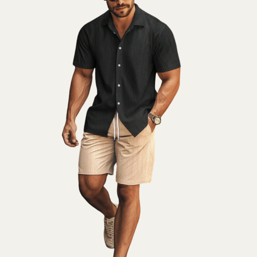 The Pinefield Men’s Summer Co Ord Set – Button Up Shirt & Drawstring Shorts