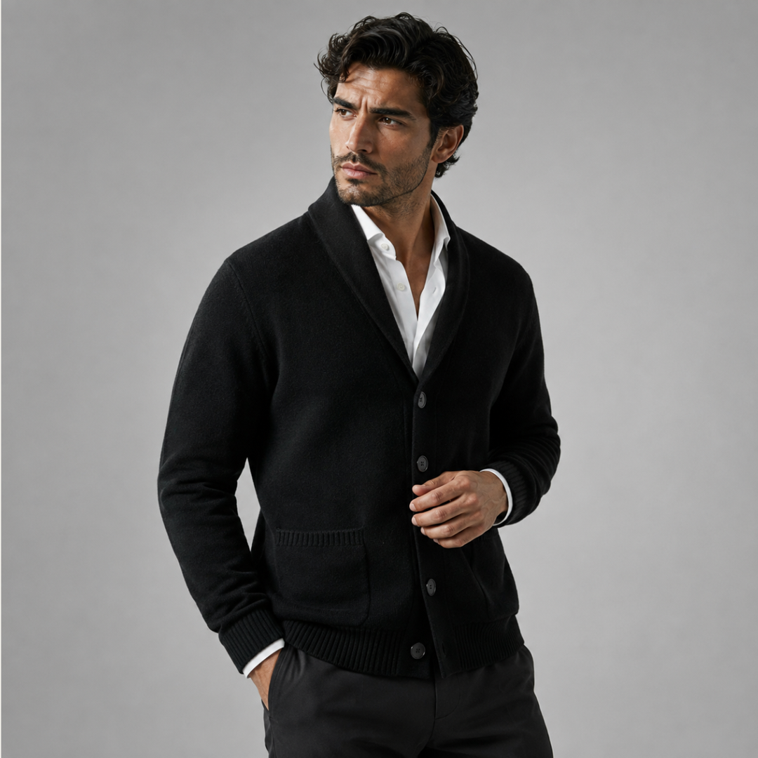 The Serravalle Men’s Button Up Knit Cashmere Shawl Collar Cardigan