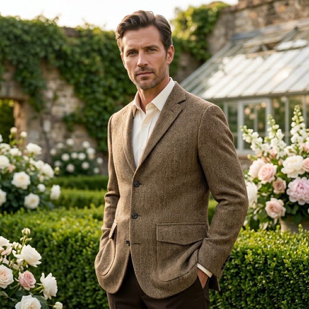 The Soveria Men’s Single Breasted Wool Herringbone Tweed Blazer - Wedding Guest