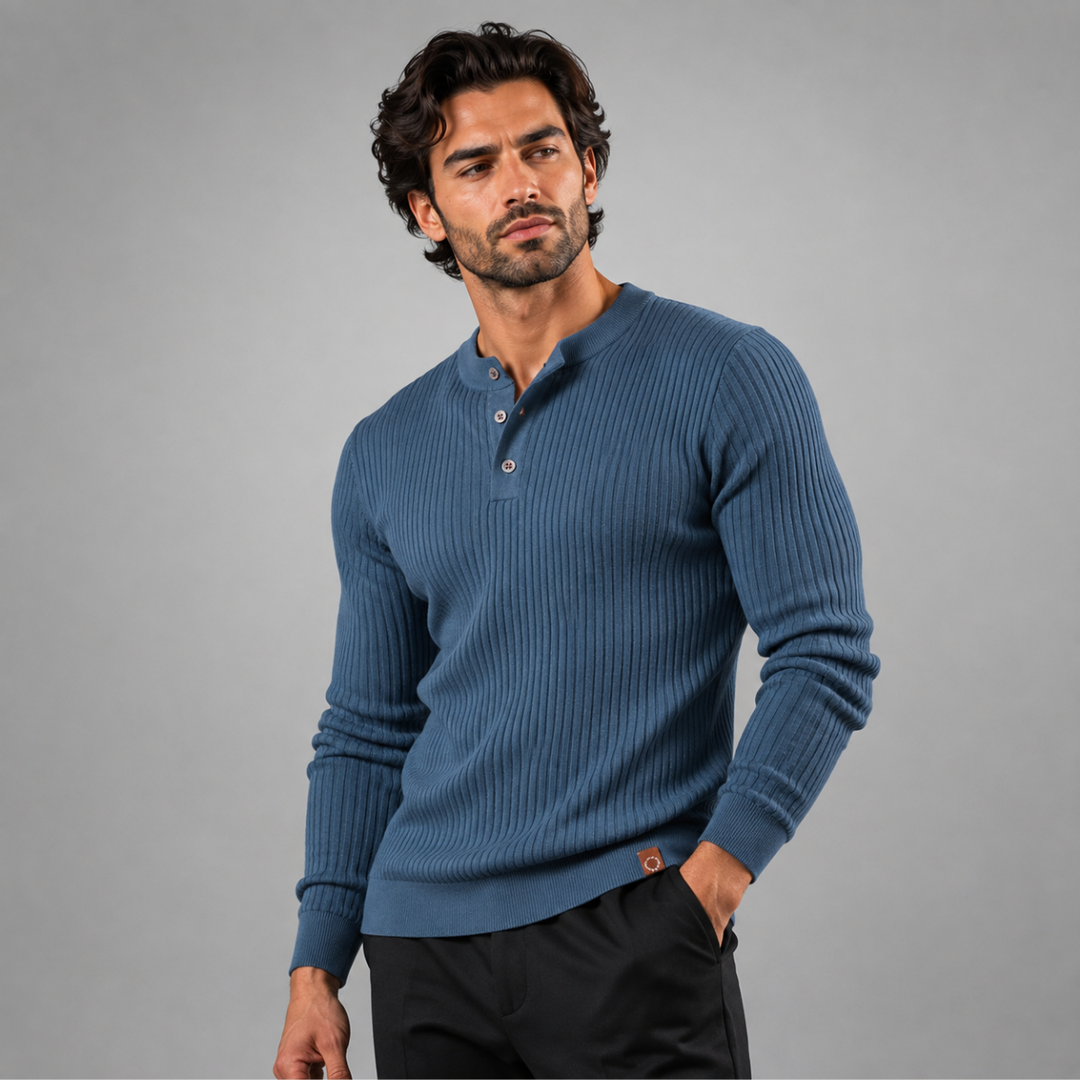 The Taormina Men's Ribbed Henley Knit Sweater