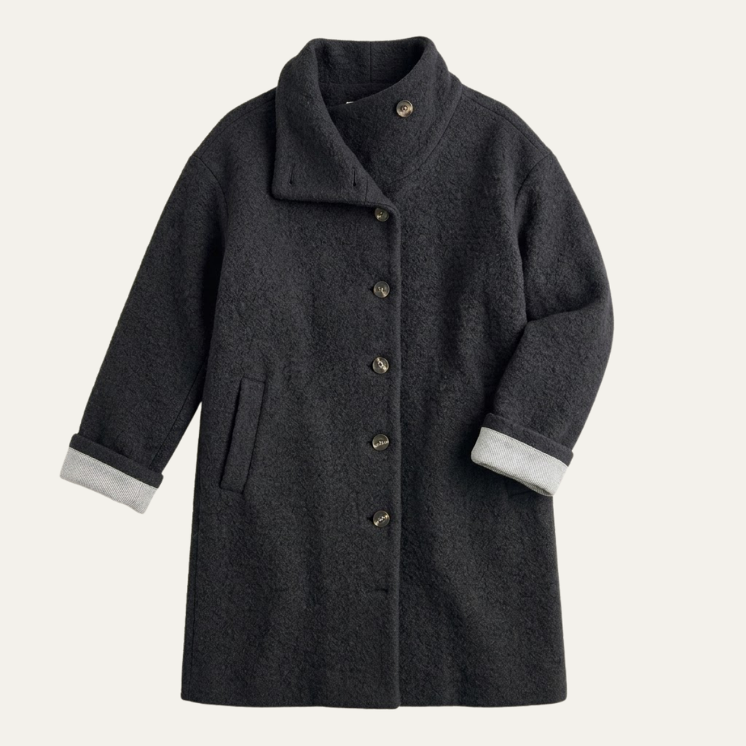 Women's Hooded Wool Coat – Casual Long Button Winter Jacket