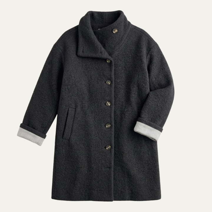Women's Hooded Wool Coat – Casual Long Button Winter Jacket