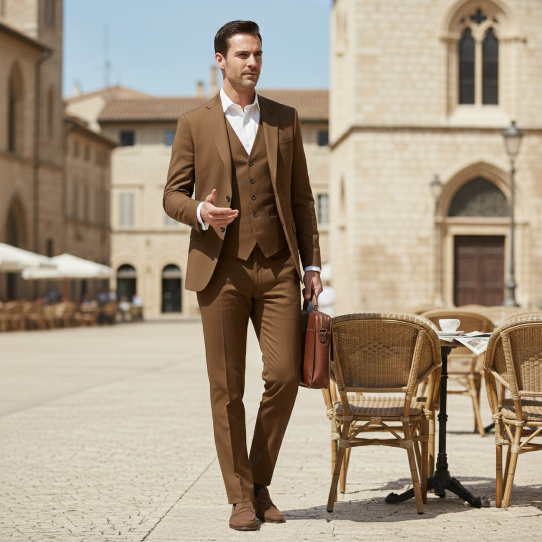 The Engelberg Men’s Business Linen 3 Piece Suit – Jacket, Vest & Pants