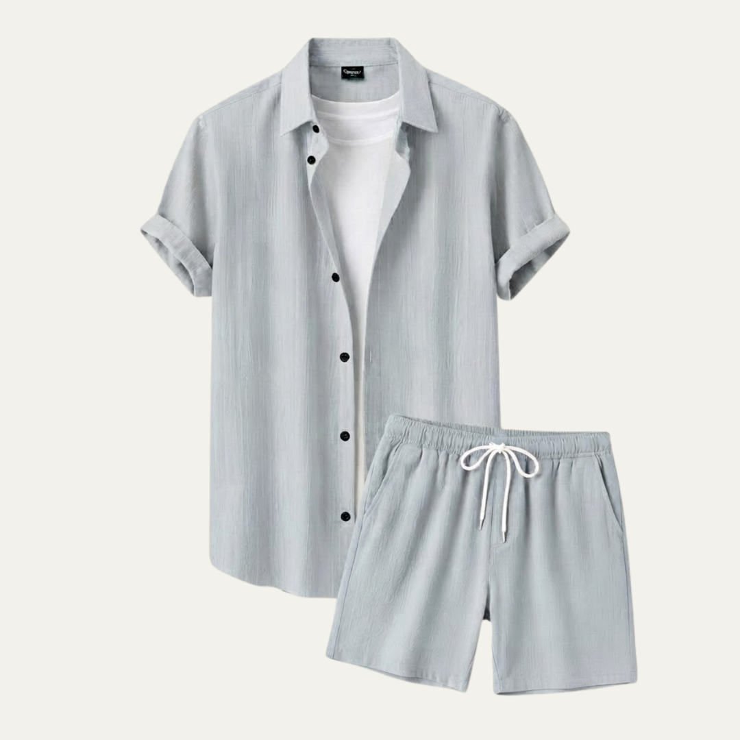 The Hillcrest Park Men’s Casual Co Ord Set – Button Up Shirt & Drawstring Shorts