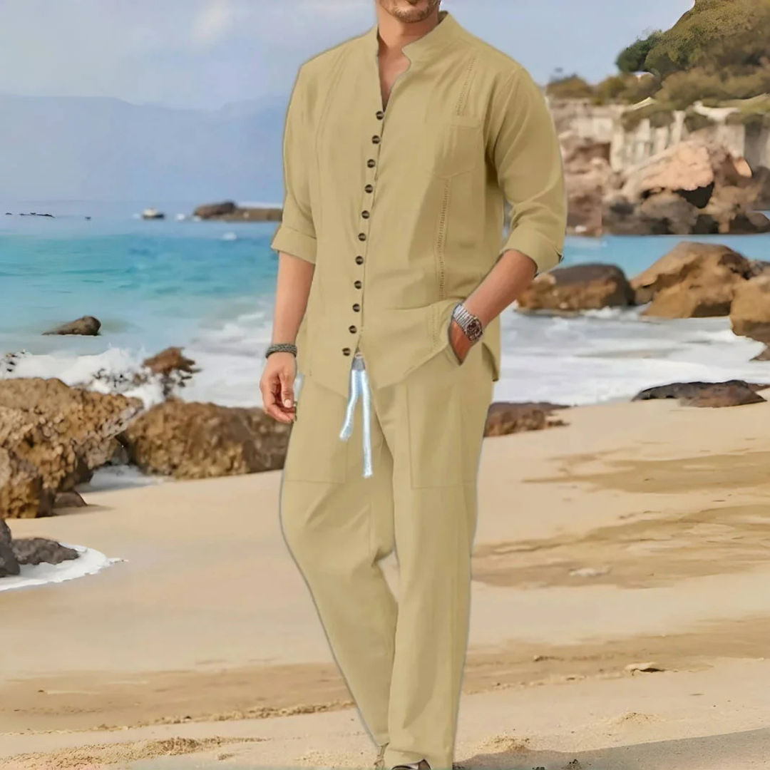 The Woodmere Men’s Retro Cotton & Linen Set – Shirt & Pants