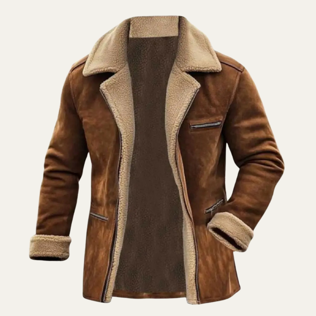 Men's Sherpa Lined Suede Jacket Brown
