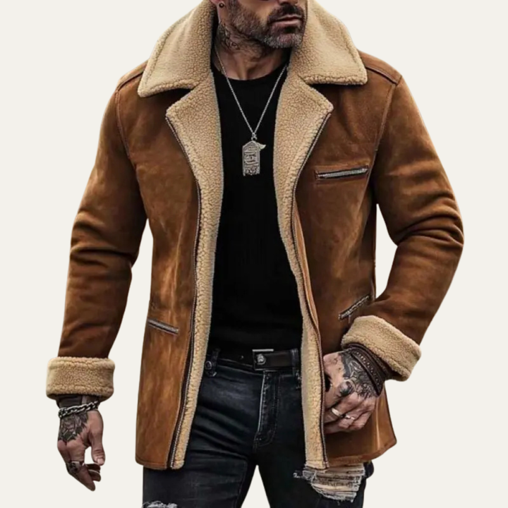 Men's Sherpa Lined Suede Jacket Brown