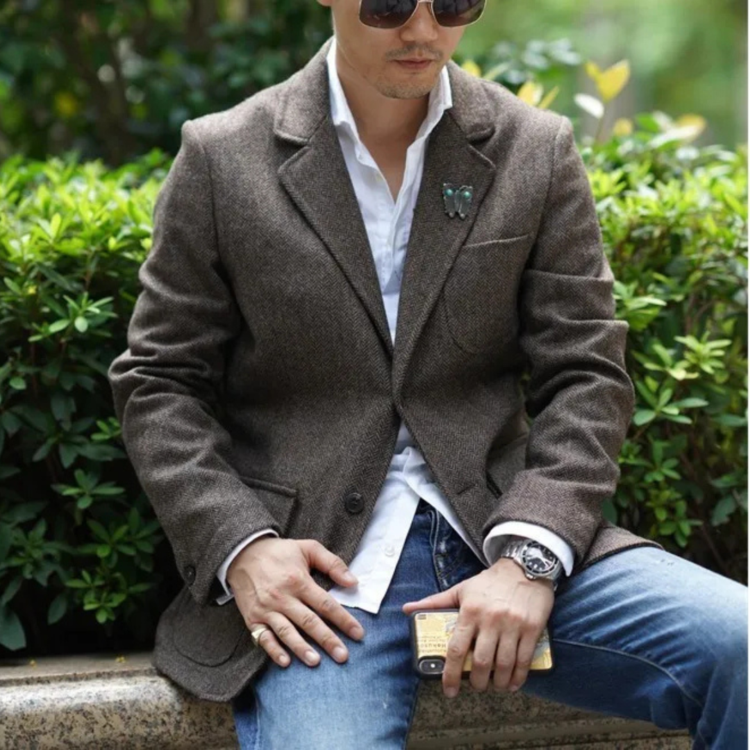 The Fairmont Hill Men’s Retro Tweed Wool Herringbone Casual Blazer