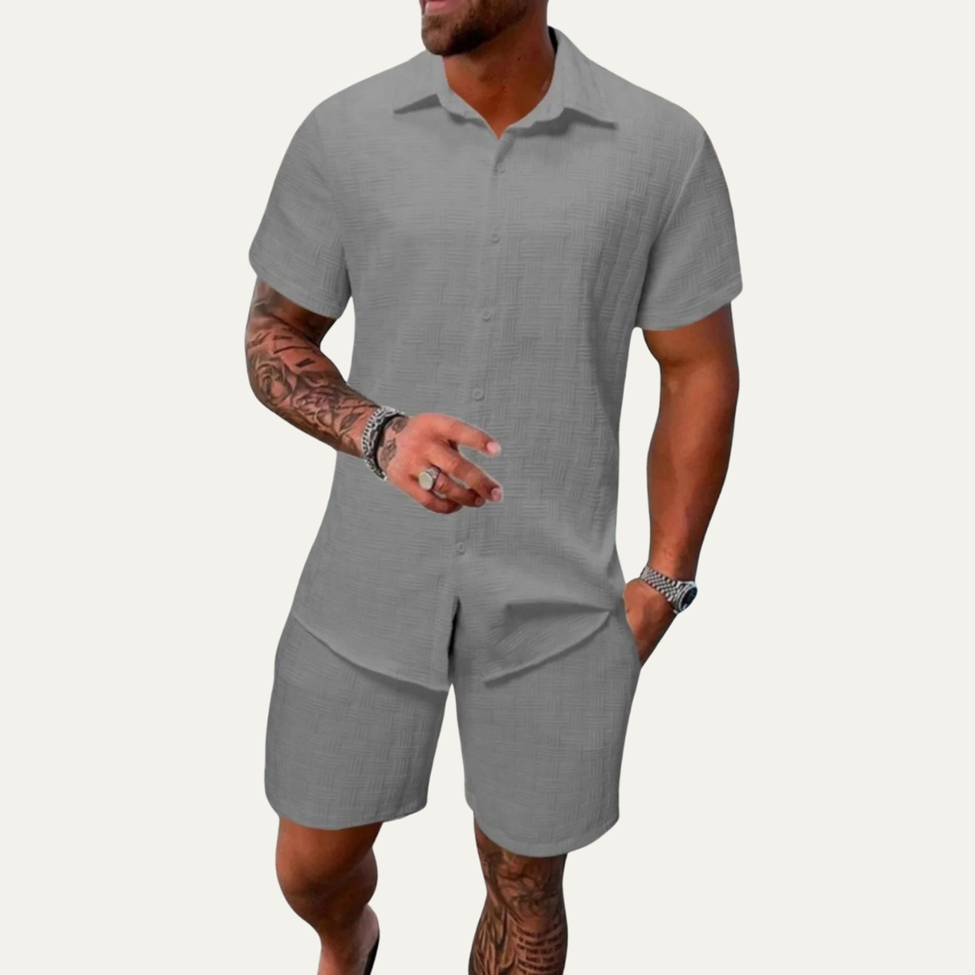 The Ashbourne Men’s Trendy Summer Button Up Shirt & Shorts Set